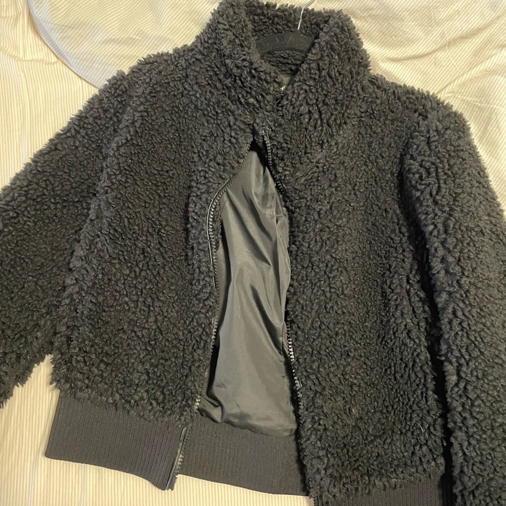 Zara jacket black faux fur long sleeve zip up